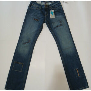Women's Long Denim Jeans- Gypsy Soule -Unique Style With Patches And Rivets 4/27